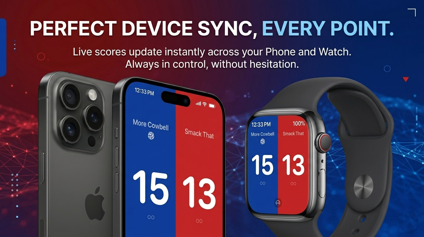 VBScore on Apple Watch and iPhone, showing the scorekeeper and display roles together
