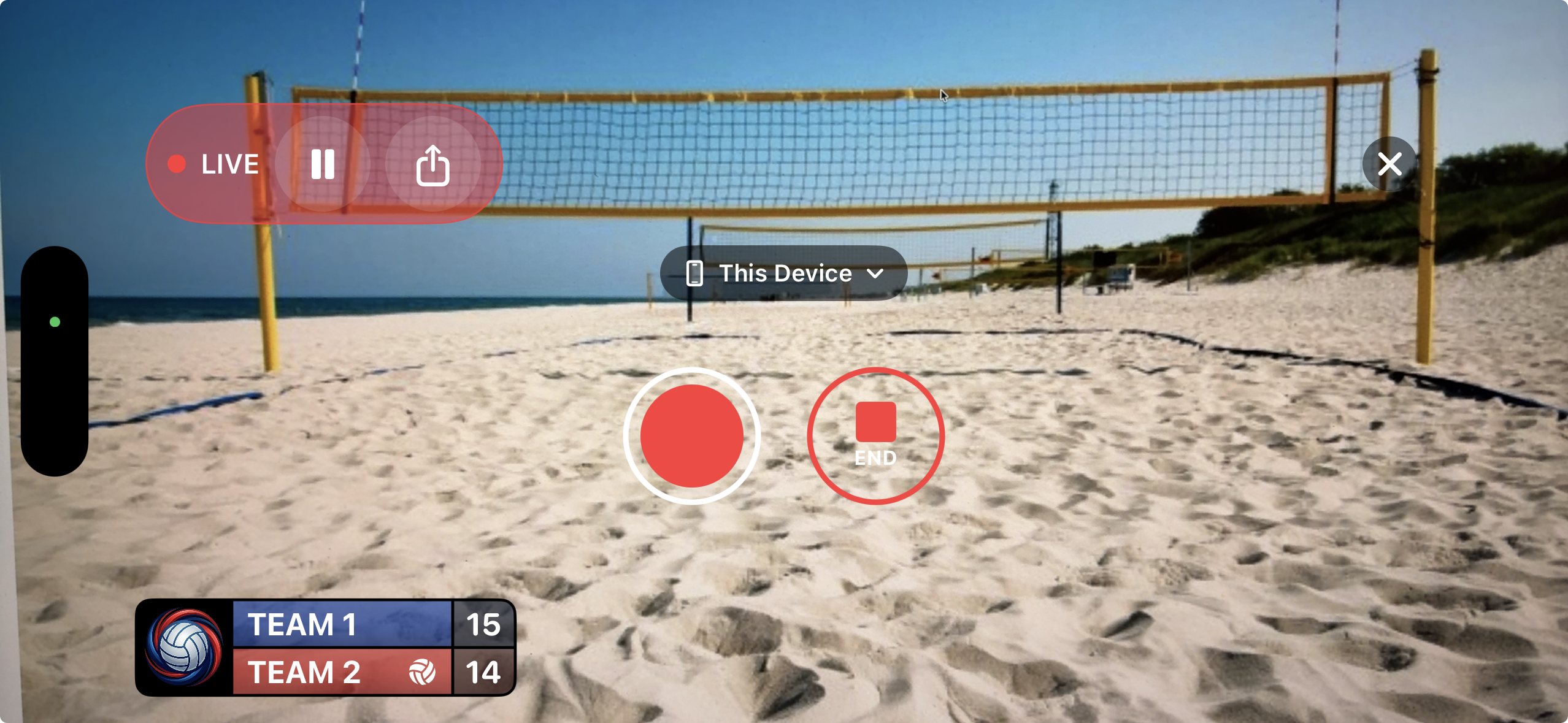 iPhone streaming volleyball video with the VBScore scoreboard overlay