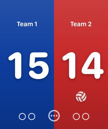 VBScore score view on Apple Watch — tap a team's side to add a point